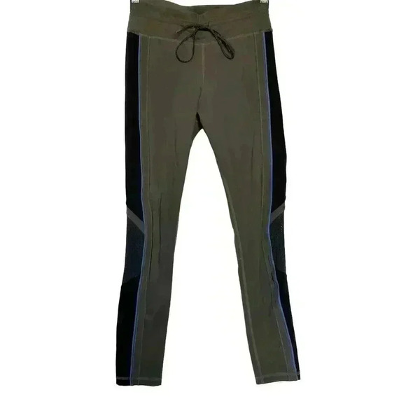 THE UPSIDE Army Green Midi Drawstring Active Skinny Leggings Arrow Logo Size 6 - Picture 2 of 9